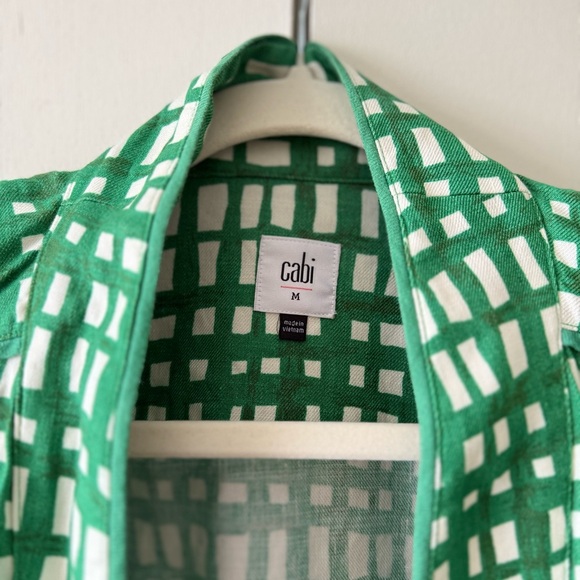 CAbi Green and White Circuit Jacket with Waist Tie Strap Spring 2022 Style 6025 - Picture 5 of 12